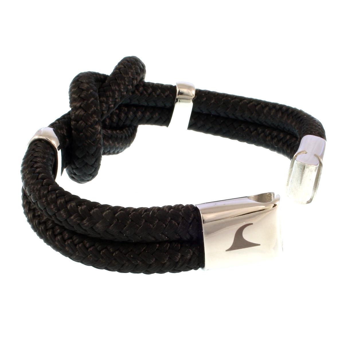 Segeltau-armband-Damen-pure-schwarz-silber-geflochten-Edelstahlverschluss-offen-wavepirate-shop-st