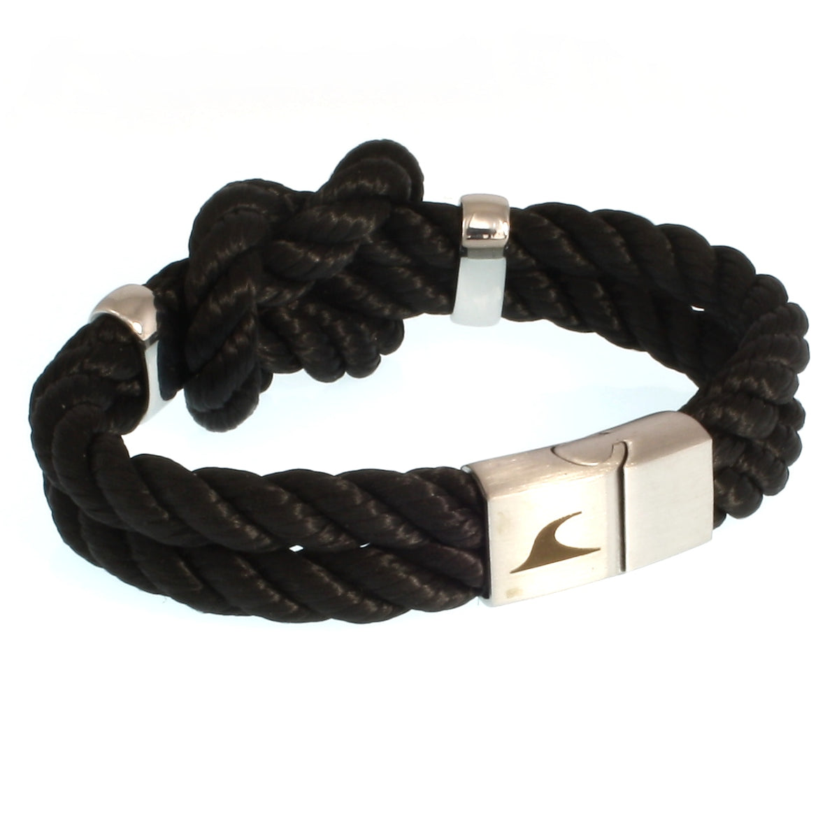 Segeltau-armband-Damen-pure-schwarz-silber-kordel-geflochten-Edelstahlverschluss-vorn-wavepirate-shop-k