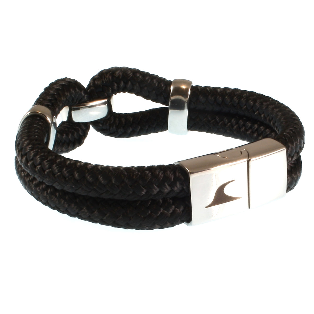 Segeltauarmband-Damen-roma-schwarz-geflochten-Edelstahlverschluss-vorn-wavepirate-shop-st