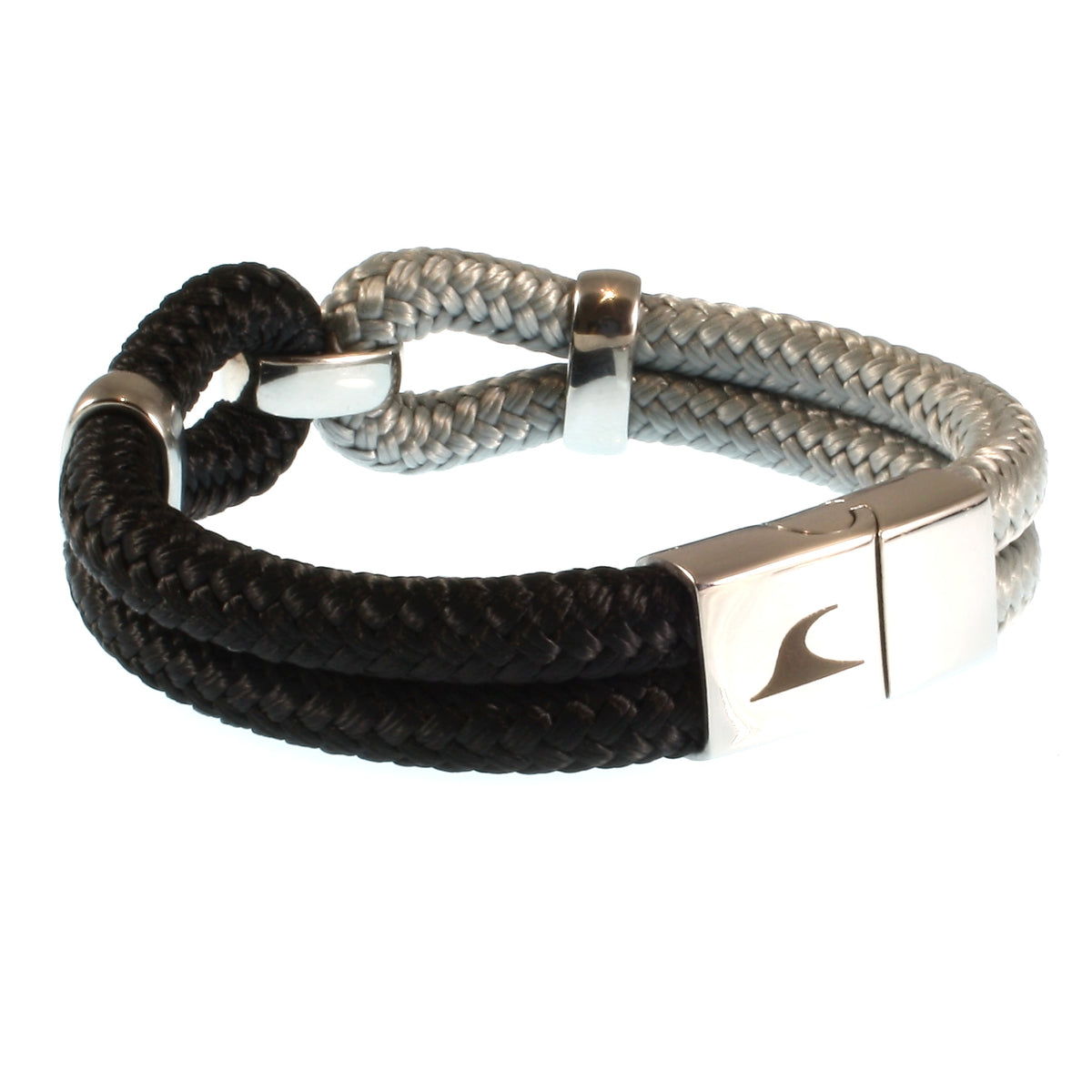 Segeltauarmband-Damen-roma-schwarz-grau-geflochten-Edelstahlverschluss-hinten-wavepirate-shop-st