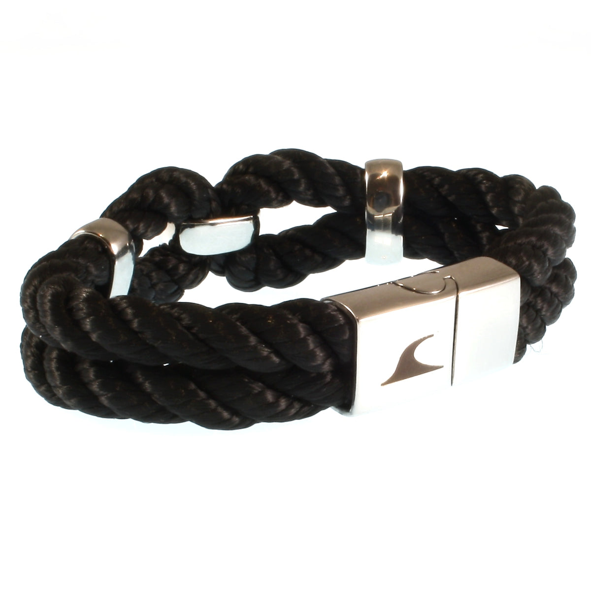 Segeltauarmband-Damen-roma-schwarz-kordel-geflochten-Edelstahlverschluss-vorn-wavepirate-shop-k