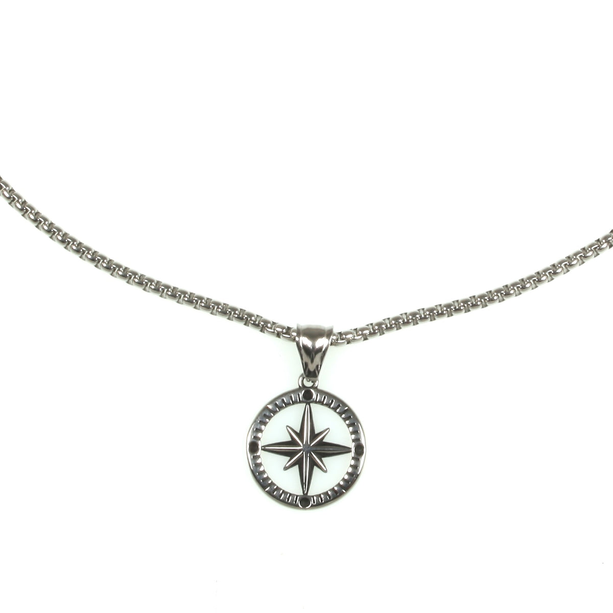 edelstahl-halskette-Herren-damen-kompass-windrose-silber-wasserfest-Edelstahlverschluss-anhaenger-wavepirate-shop-es