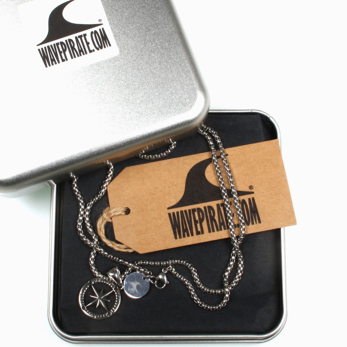 edelstahl-halskette-Herren-damen-kompass-windrose-silber-wasserfest-Edelstahlverschluss-geschenkverpackung-wavepirate-shop-es