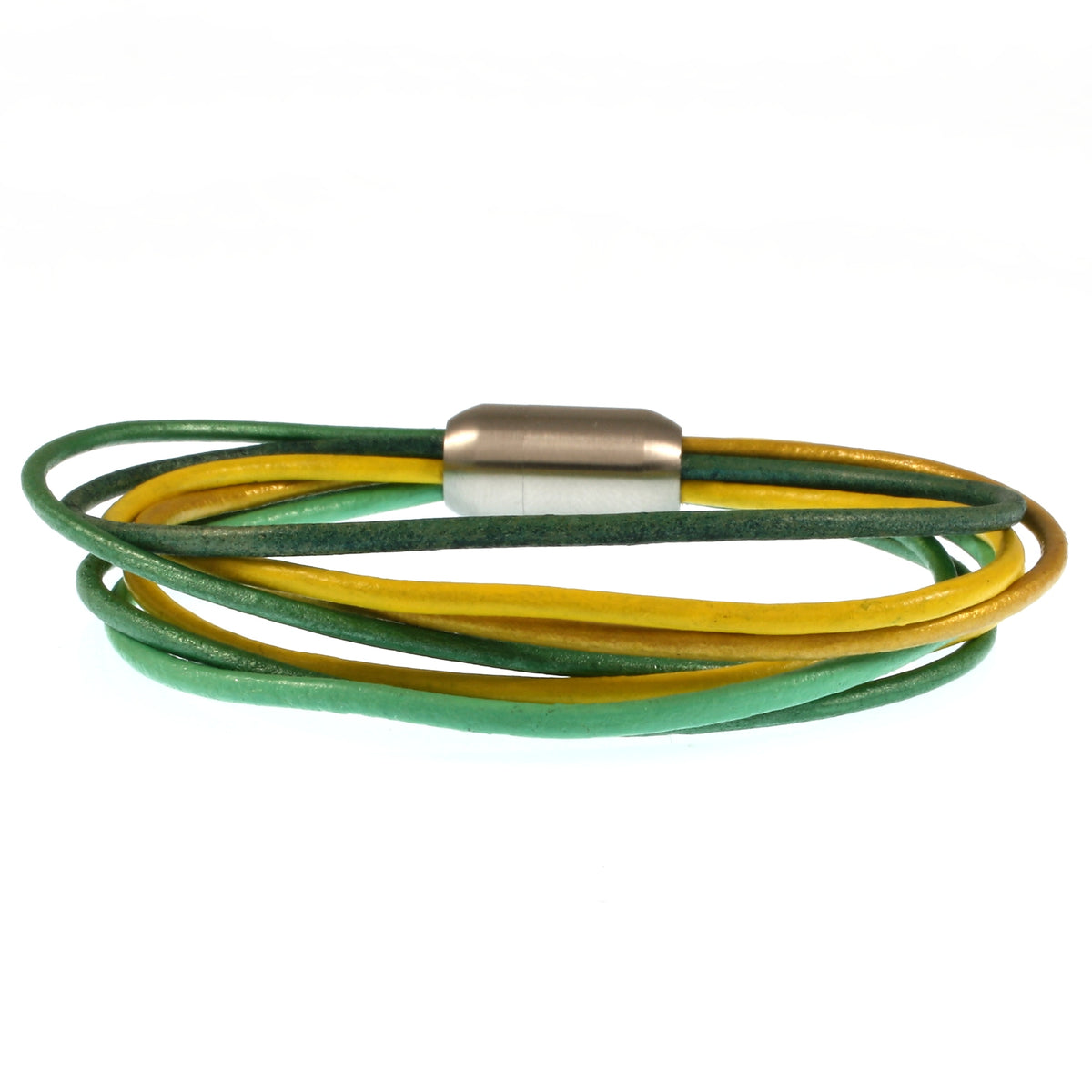 leder-armband-damen-gruen-gelb-silber-fem-Edelstahlverschluss-hinten-wavepirate-shop-r