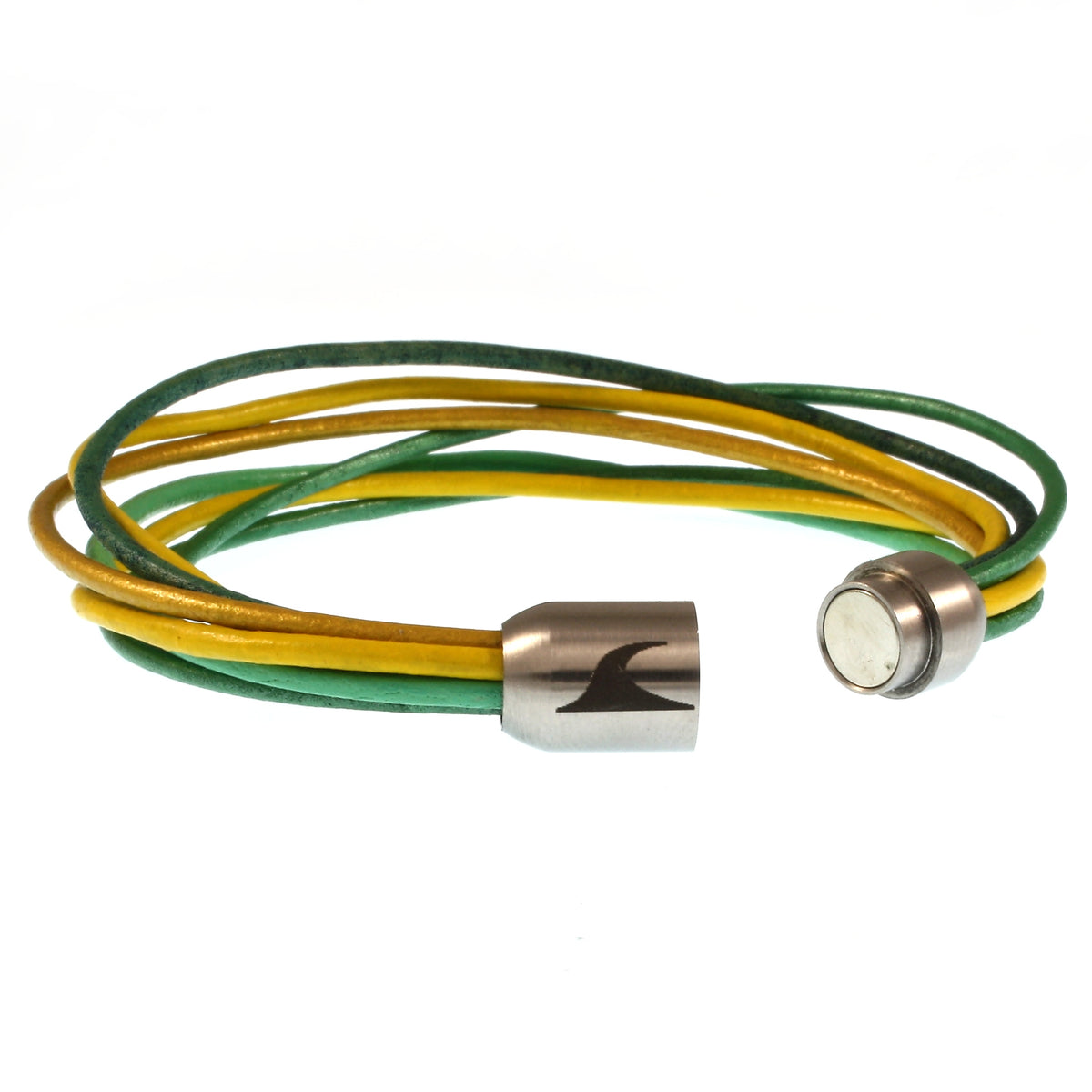 leder-armband-damen-gruen-gelb-silber-fem-Edelstahlverschluss-offen-wavepirate-shop-r