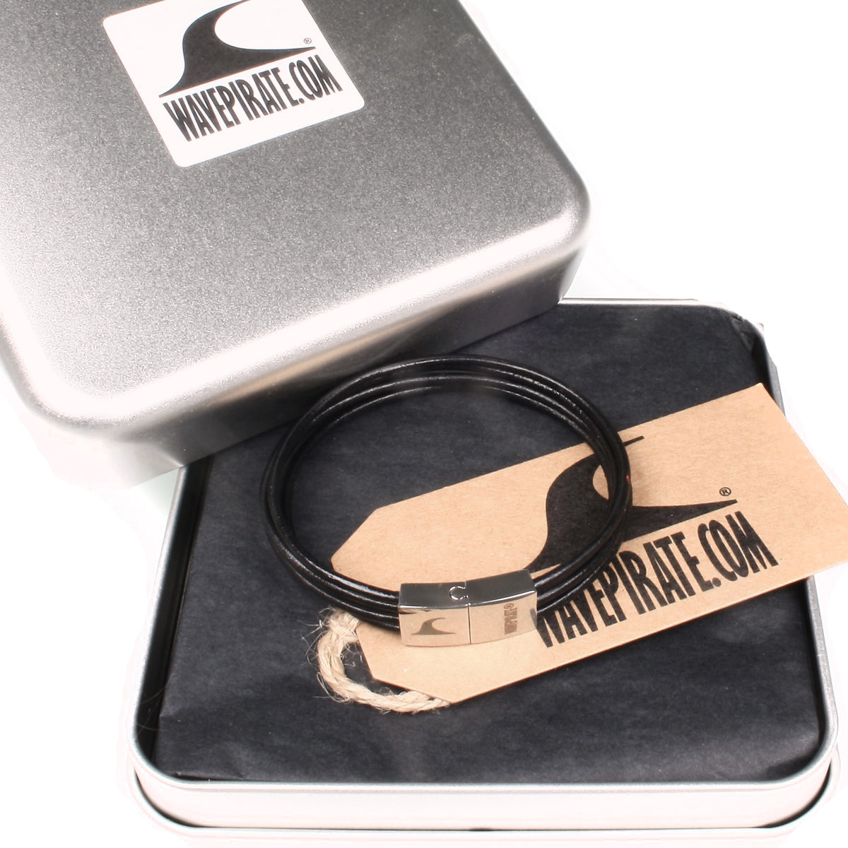 leder-armband-damen-schwarz-donna-riemen-Edelstahlverschluss-geschenkverpackung-wavepirate-shop