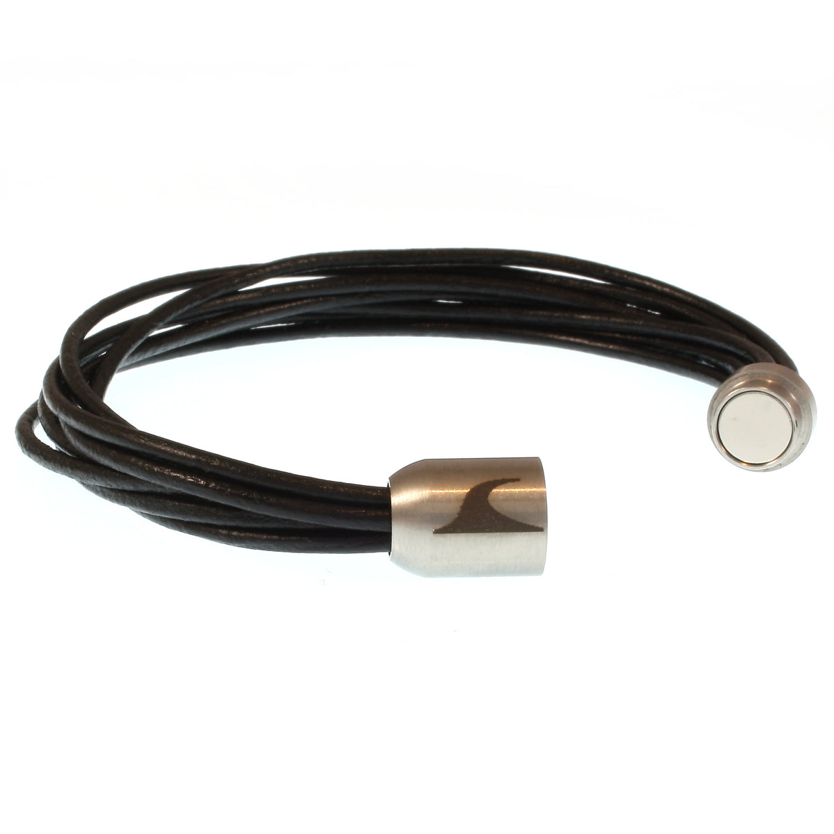 leder-armband-damen-schwarz-silber-fem-Edelstahlverschluss-offen-wavepirate-shop-r