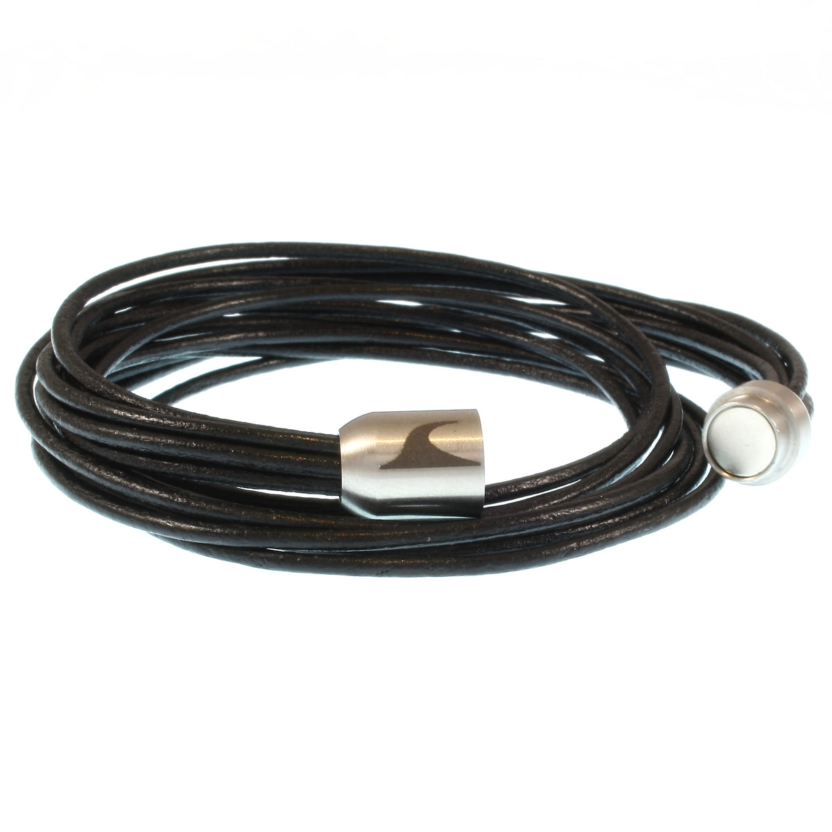 leder-armband-damen-schwarz-silber-fem2-Edelstahlverschluss-offen-wavepirate-shop-r