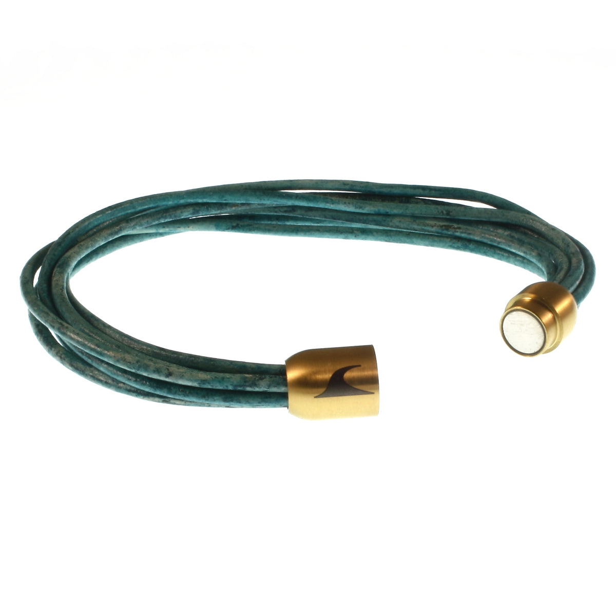 leder-armband-damen-tuerkis-gold-fem-Edelstahlverschluss-offen-wavepirate-shop-r