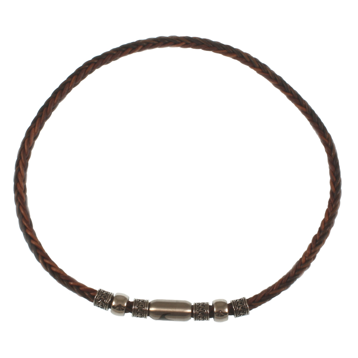 leder-halskette-Herren-damen-atoll-braun-silber-silber-geflochten-Edelstahlverschluss-vorn-wavepirate-shop-z8