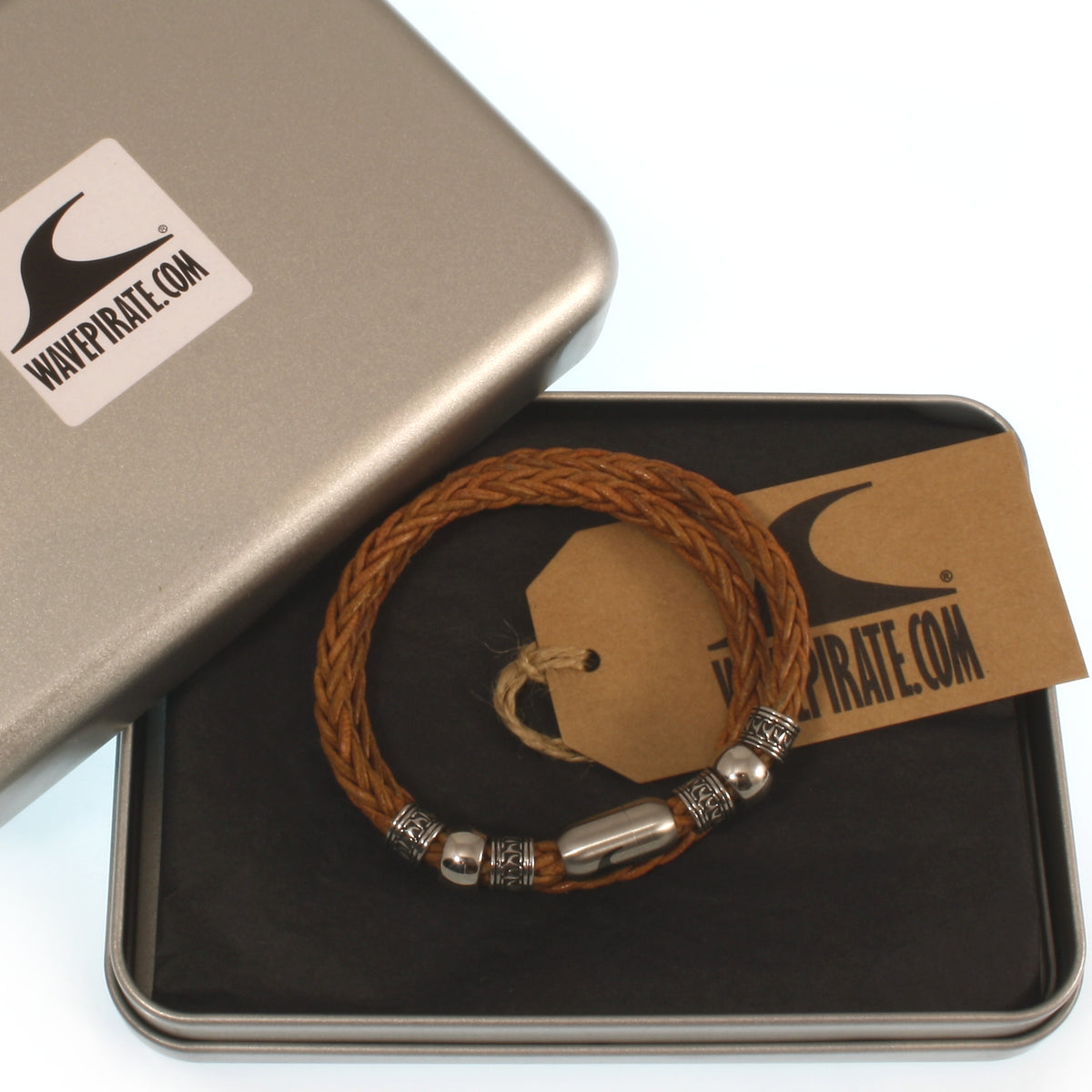 leder-halskette-Herren-damen-atoll-cognac-silber-silber-geflochten-Edelstahlverschluss-geschenkverpackung-wavepirate-shop-z8