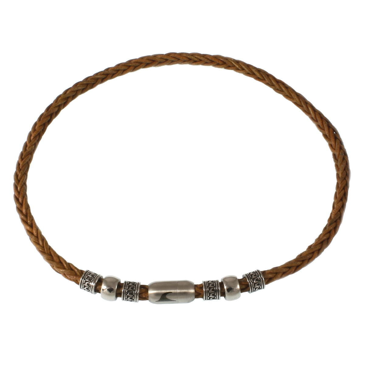 leder-halskette-Herren-damen-atoll-cognac-silber-silber-geflochten-Edelstahlverschluss-vorn-wavepirate-shop-z8