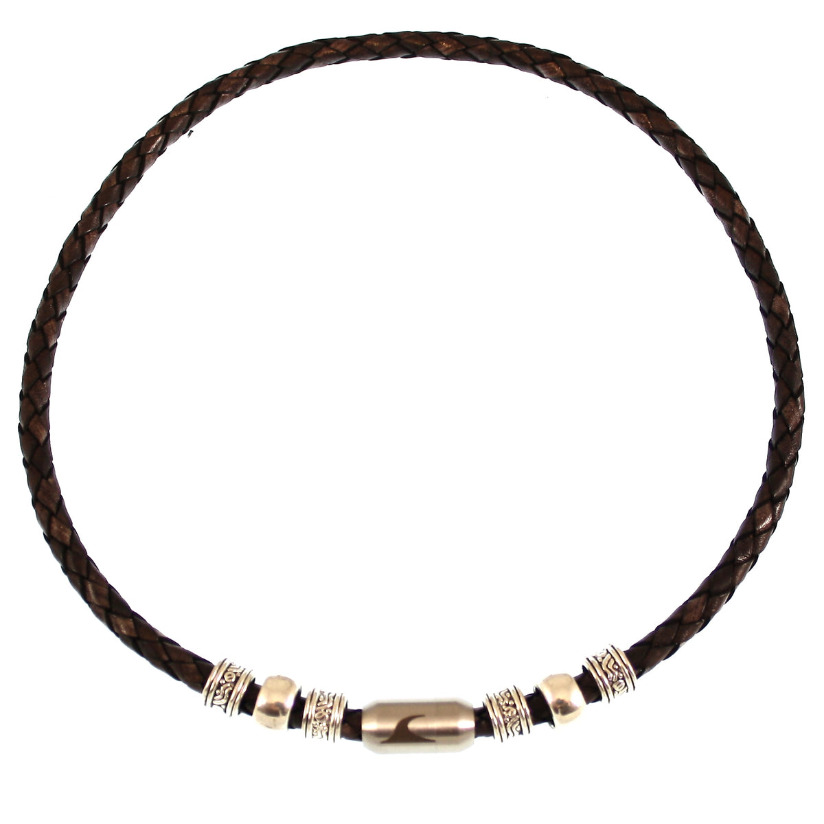 leder-halskette-Herren-damen-charm-braun-silber-geflochten-Edelstahlverschluss-vorn-wavepirate-shop-f