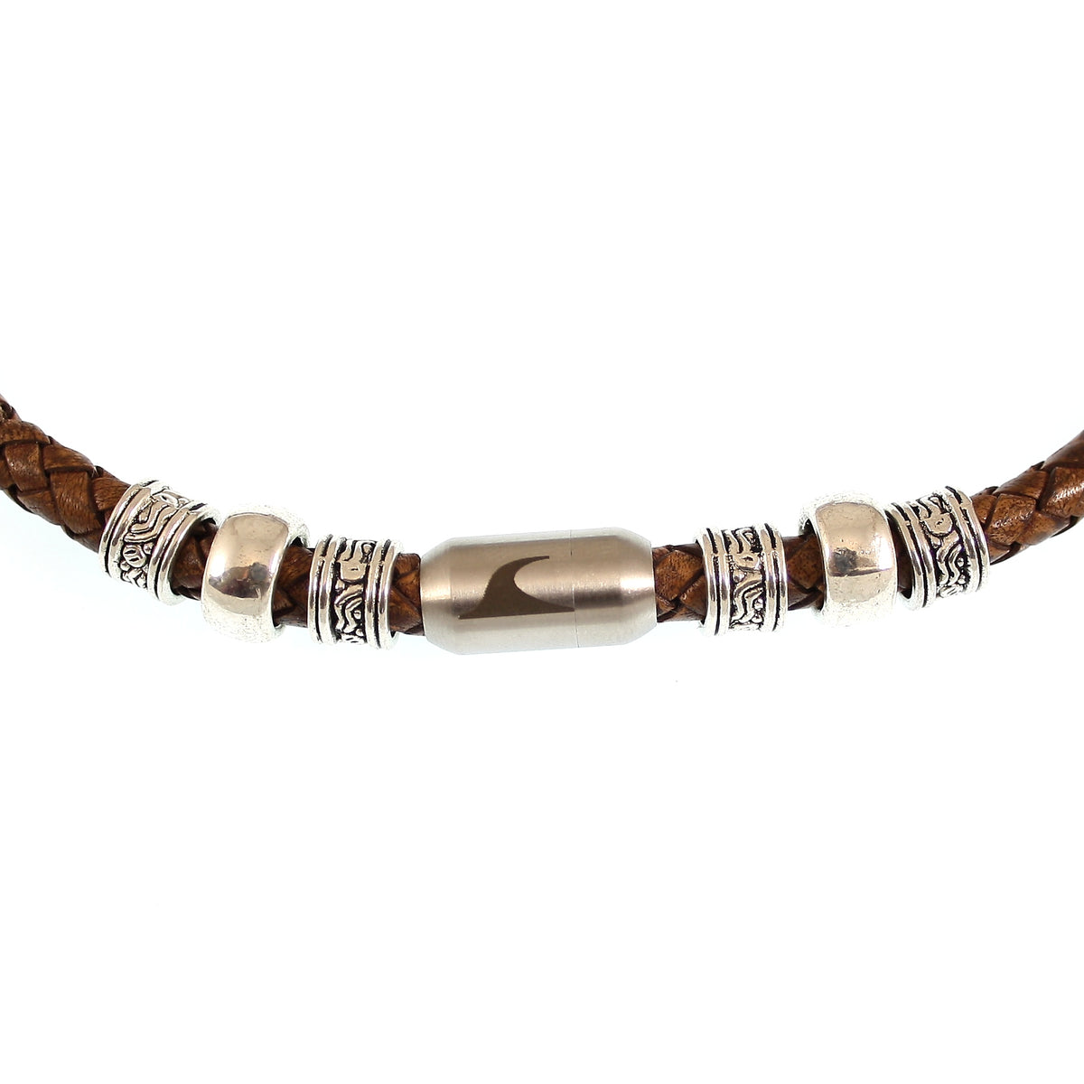 leder-halskette-Herren-damen-charm-cognac-silber-geflochten-Edelstahlverschluss-detail-wavepirate-shop-f