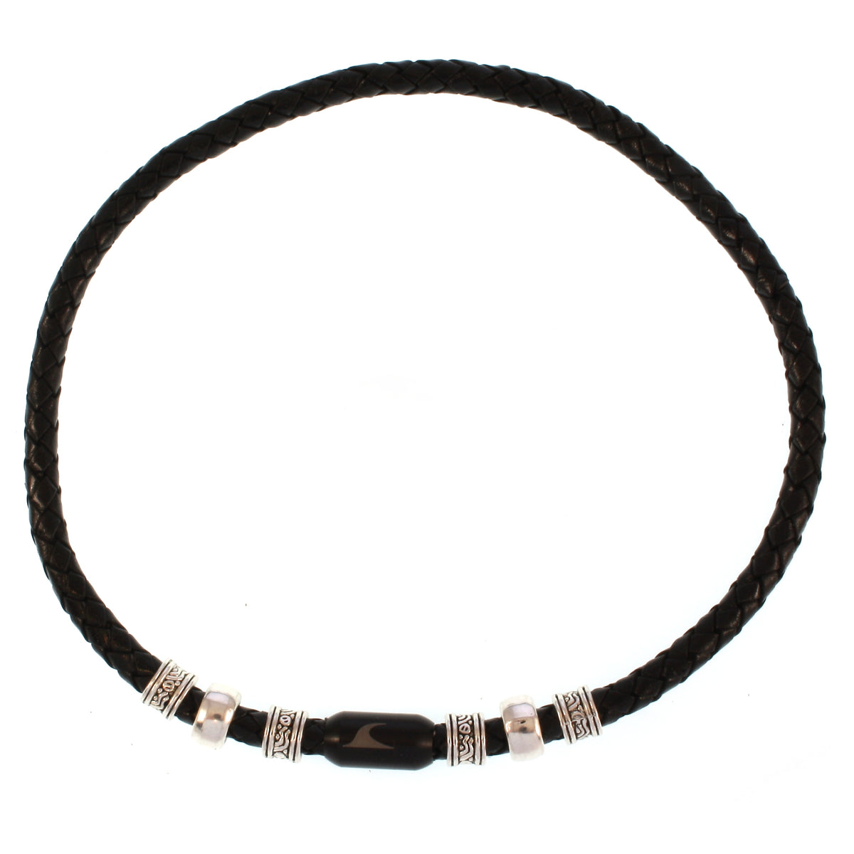 leder-halskette-Herren-damen-charm-schwarz-geflochten-Edelstahlverschluss-vorn-wavepirate-shop-f