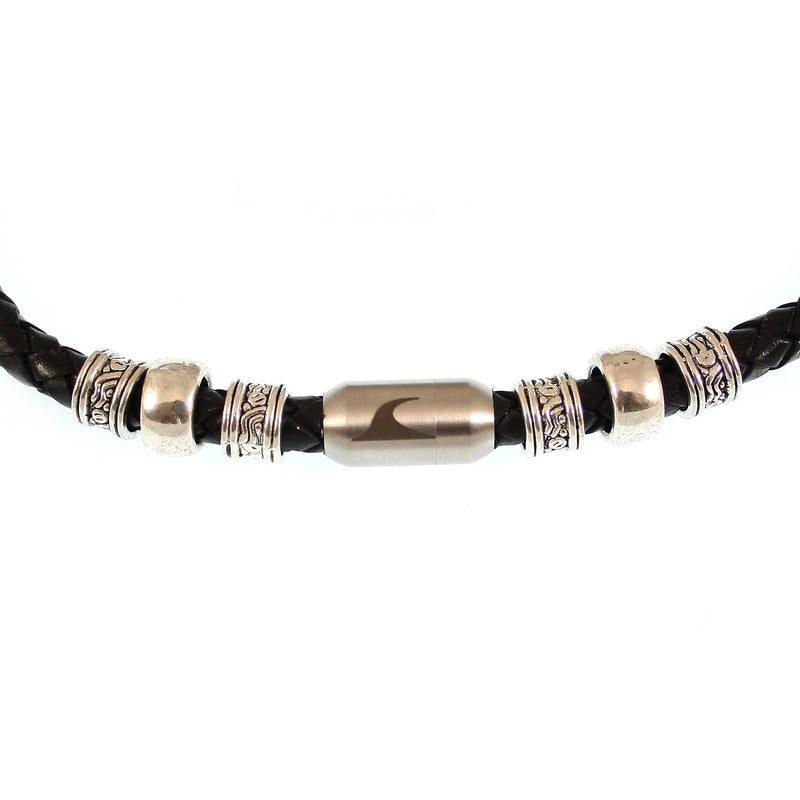 leder-halskette-Herren-damen-charm-schwarz-silber-geflochten-Edelstahlverschluss-detail-wavepirate-shop-f