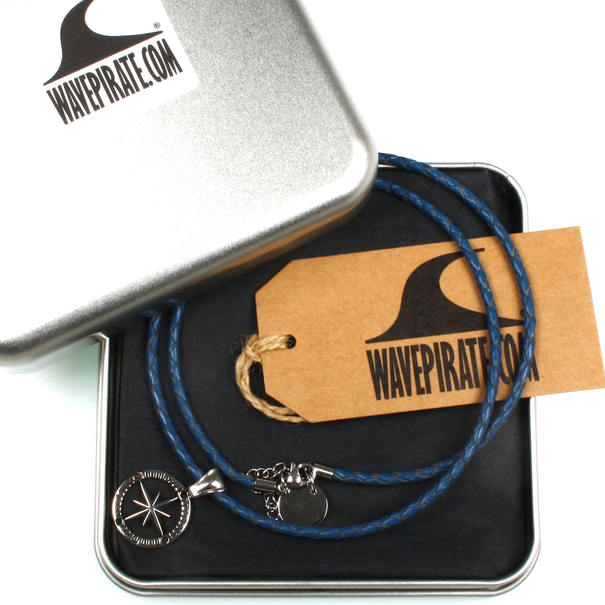 leder-halskette-Herren-damen-kompass-windrose-blau-geflochten-Edelstahlverschluss-geschenkverpackung-wavepirate-shop-f