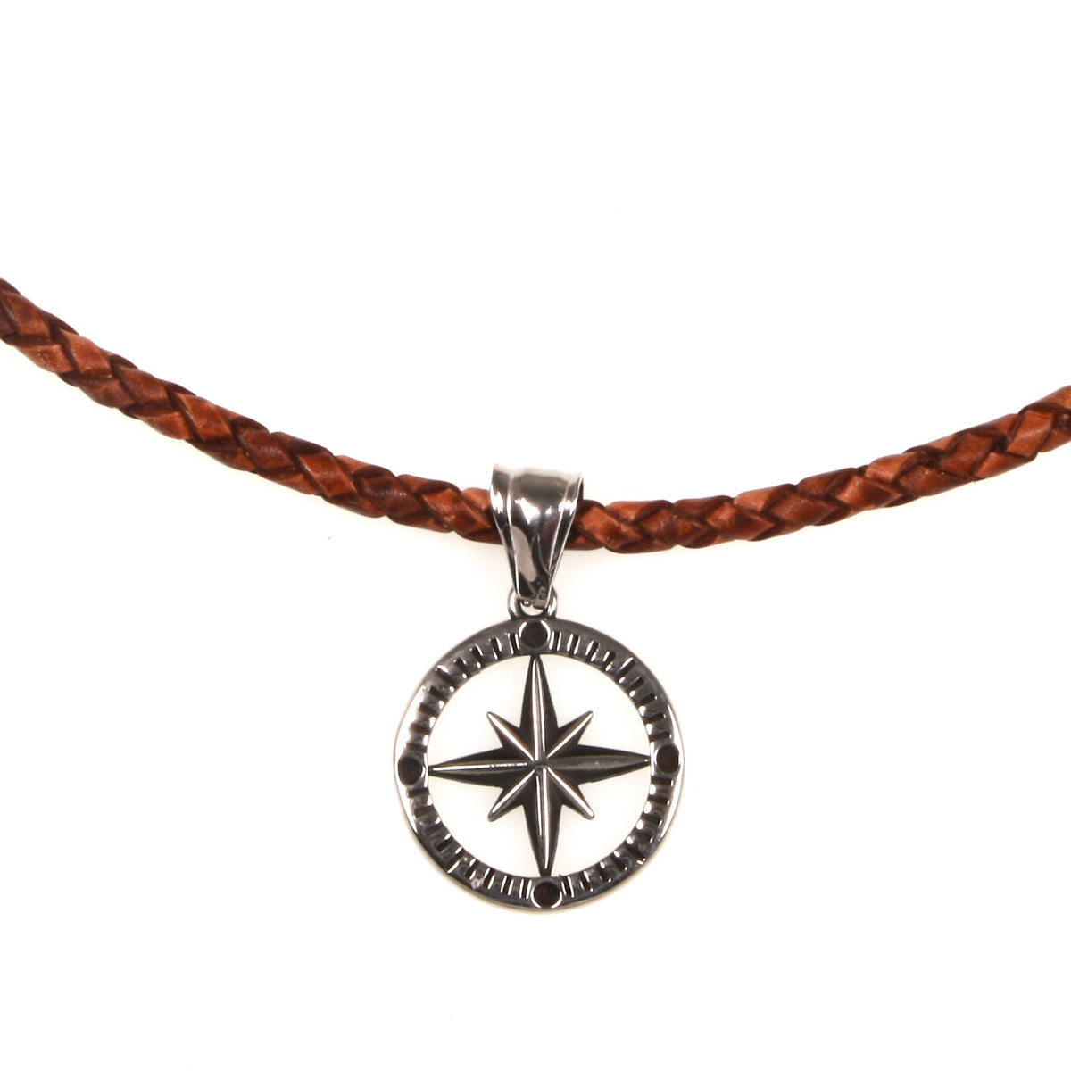 leder-halskette-Herren-damen-kompass-windrose-cognac-geflochten-Edelstahlverschluss-anhaenger-wavepirate-shop-f