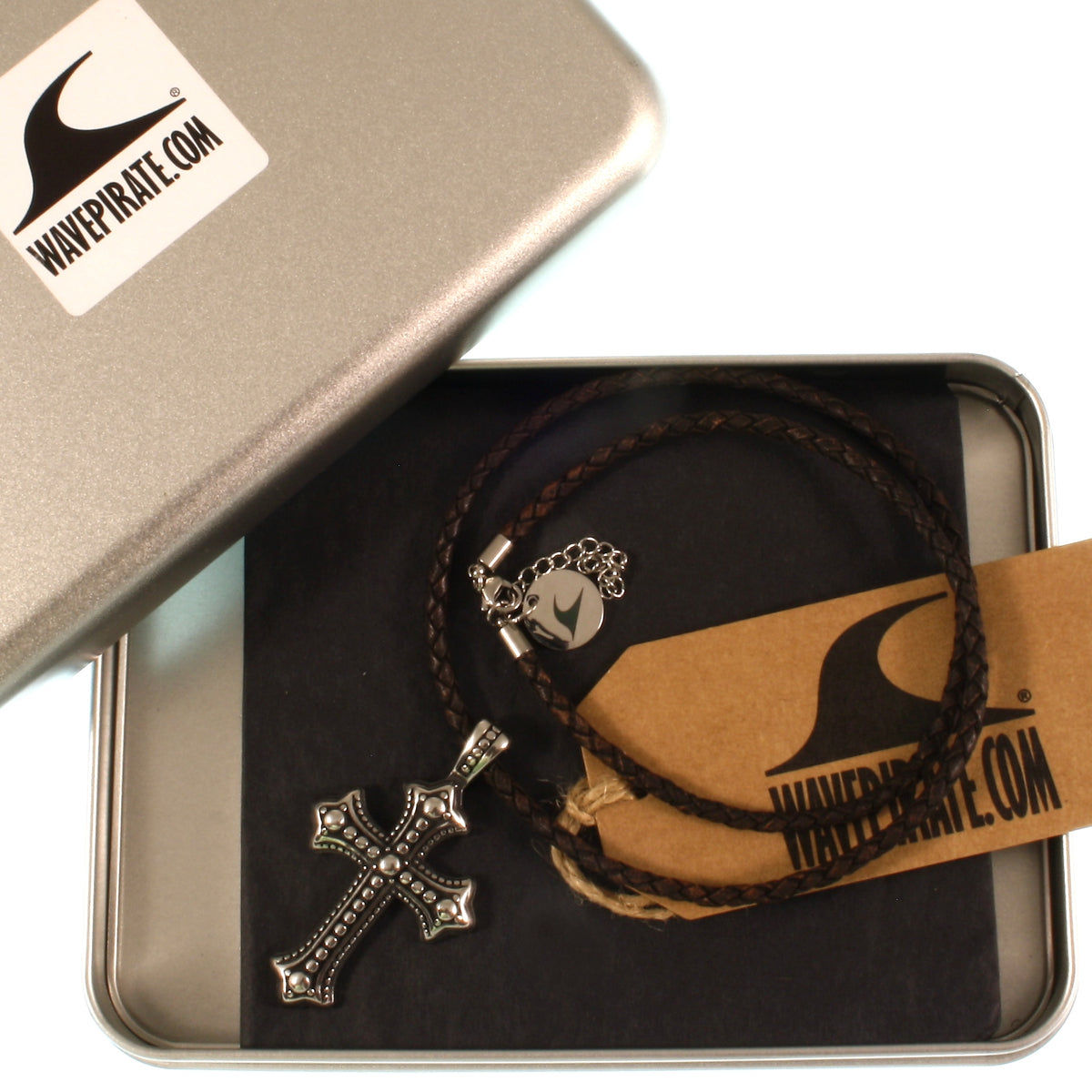 leder-halskette-Herren-damen-kreuz-braun-geflochten-Edelstahlverschluss-geschenkverpackung-wavepirate-shop-f