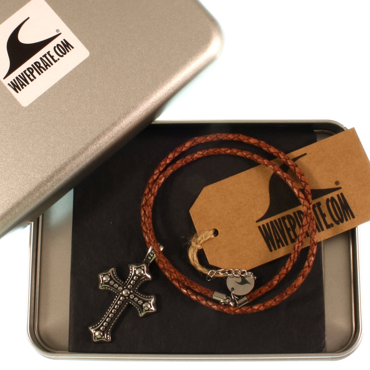 leder-halskette-Herren-damen-kreuz-cognac-geflochten-Edelstahlverschluss-geschenkverpackung-wavepirate-shop-f