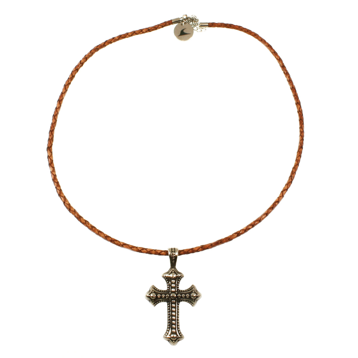 leder-halskette-Herren-damen-kreuz-cognac-geflochten-Edelstahlverschluss-vorn-wavepirate-shop-f