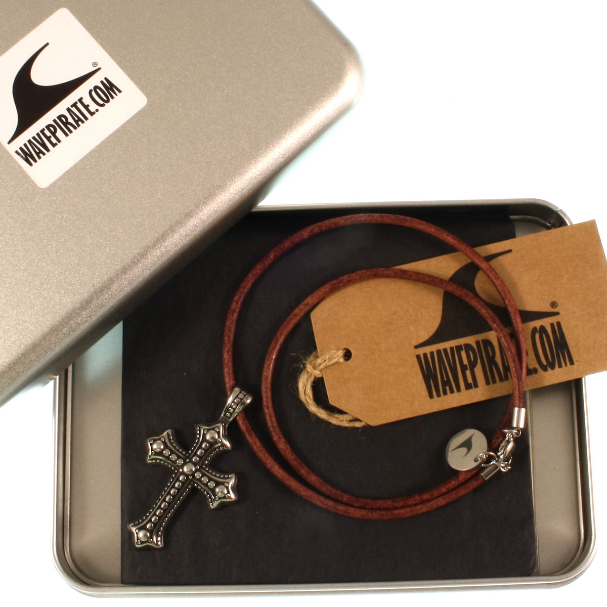 leder-halskette-Herren-damen-kreuz-cognac-riemen-massiv-Edelstahlverschluss-geschenkverpackung-wavepirate-shop-r