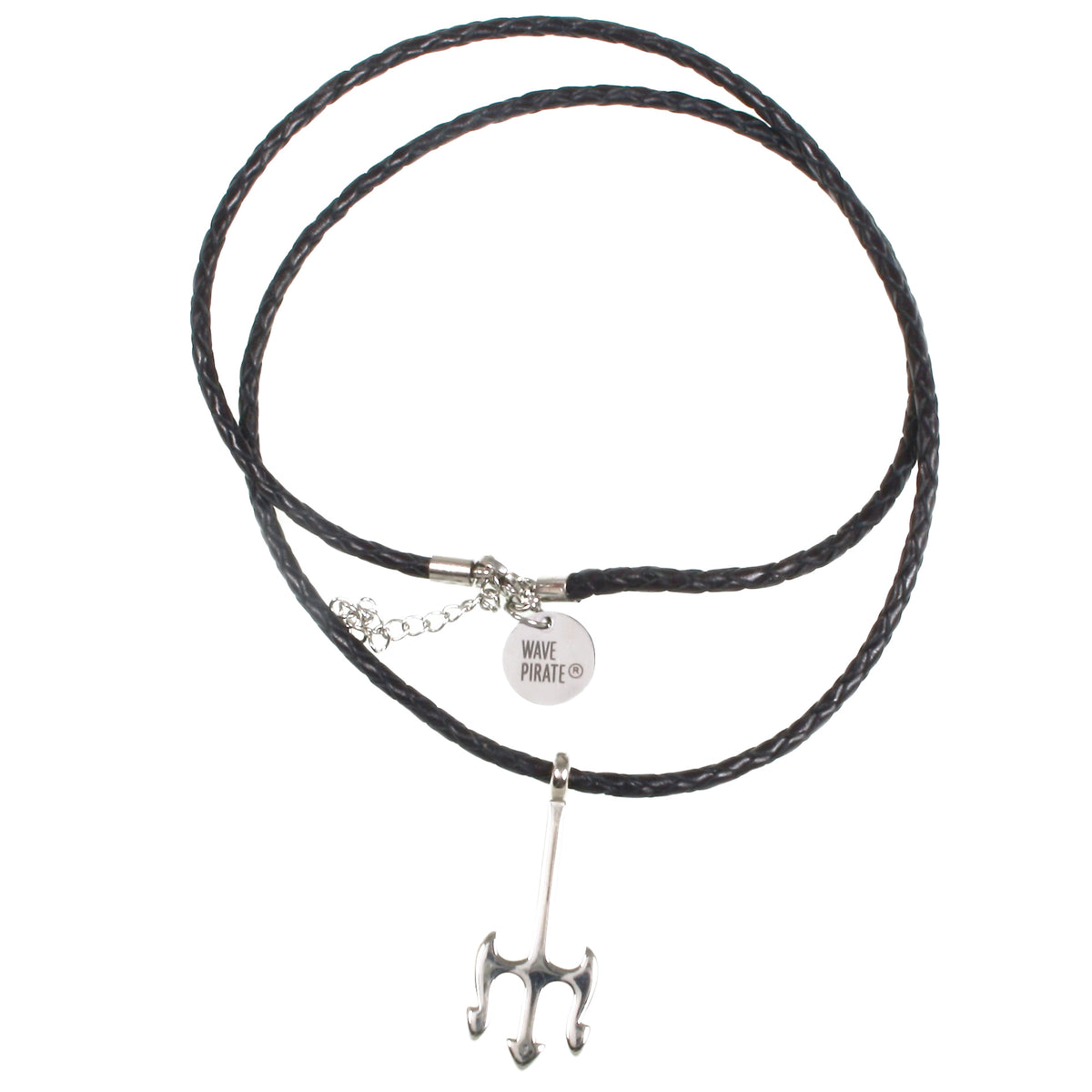 leder-halskette-Herren-damen-neptun-schwarz-geflochten-Edelstahlverschluss-vorn-wavepirate-shop-f