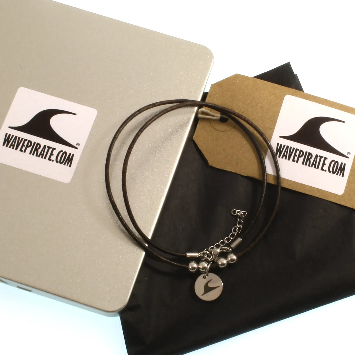 leder-halskette-damen-Herren-aloha-braun-silber-riemen-Edelstahlverschluss-geschenkverpackung-wavepirate-shop-rz