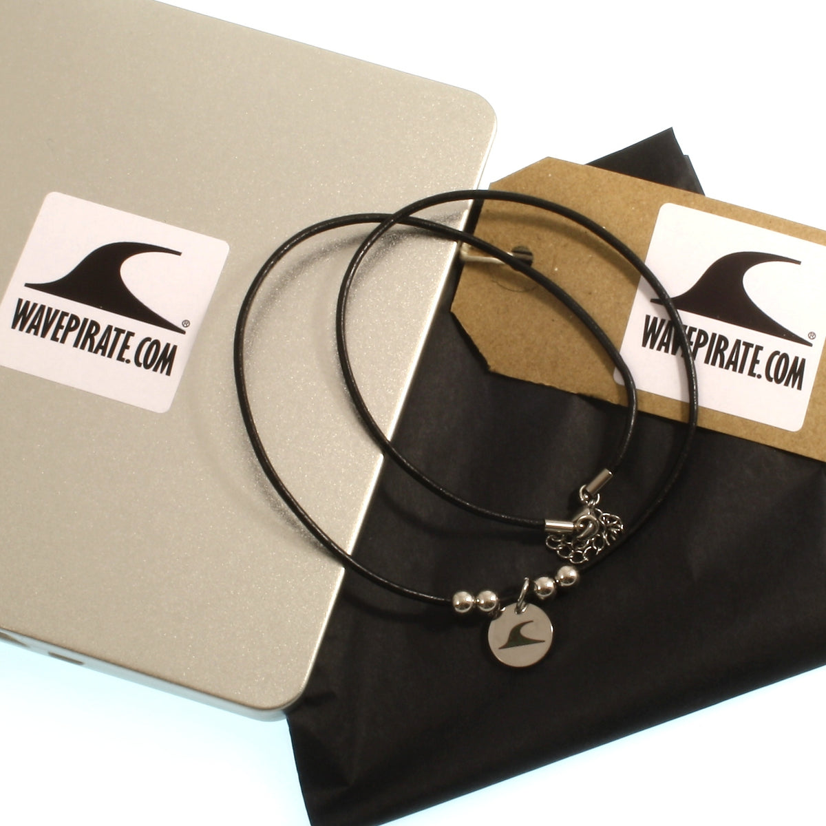 eder-halskette-damen-Herren-aloha-schwarz-silber-riemen-Edelstahlverschluss-geschenkverpackung-wavepirate-shop-rz