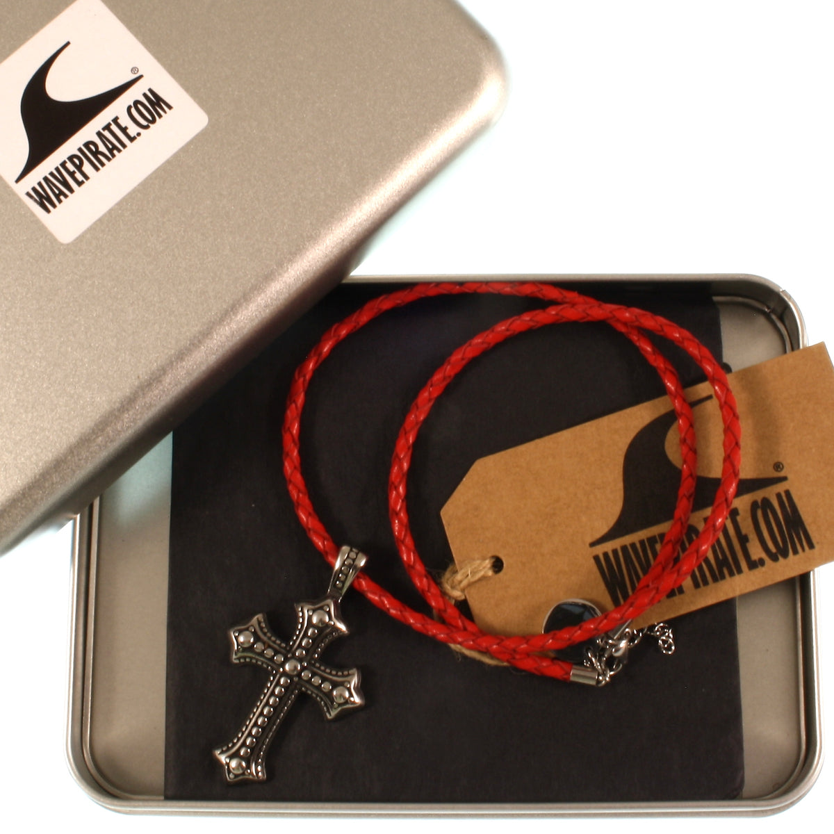 leder-halskette-damen-Herren-kreuz-rot-geflochten-Edelstahlverschluss-geschenkverpackung-wavepirate-shop-f