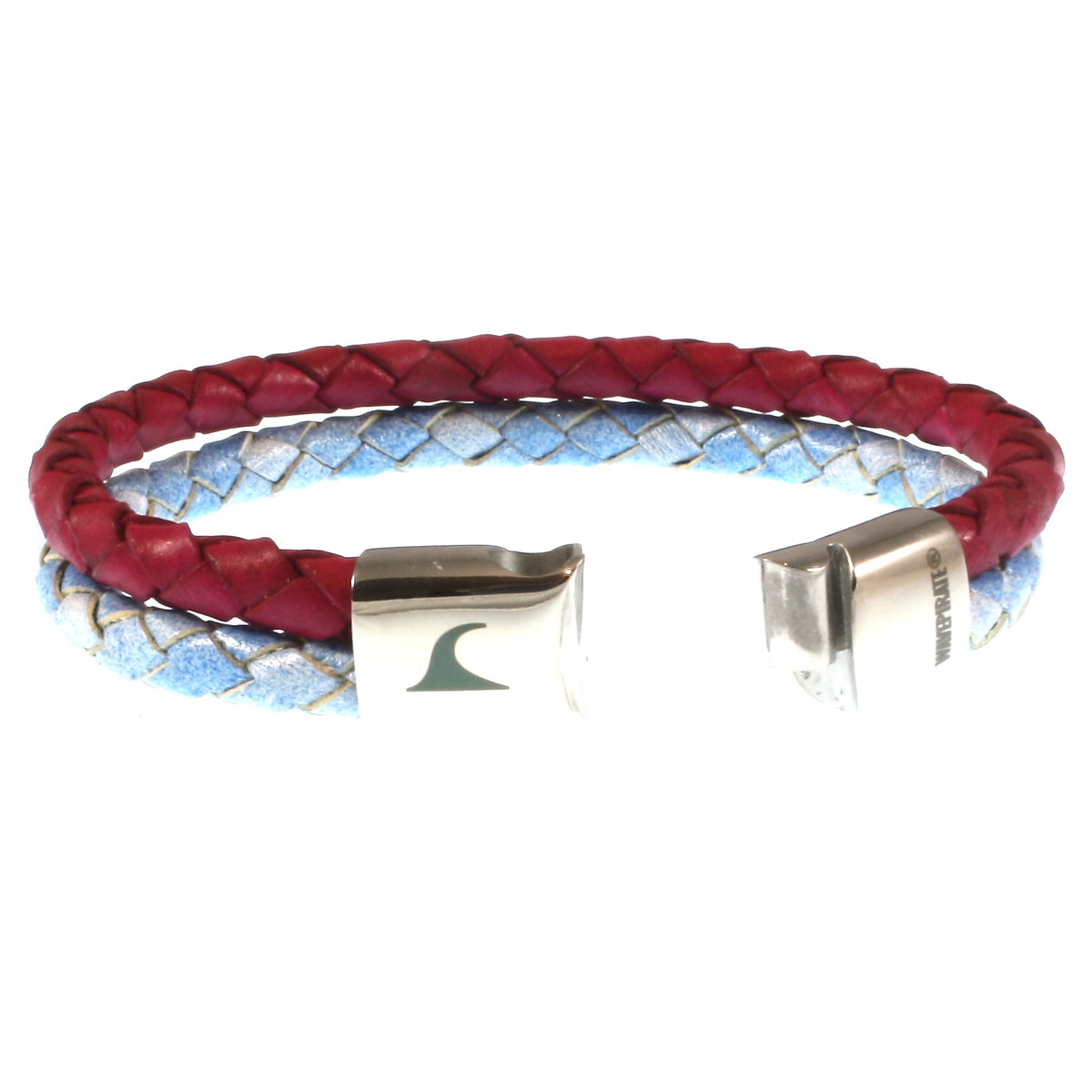 lederarmband-damen-hellblau-pink-swell-geflochten-Edelstahlverschluss-offen-wavepirate-shop-mx