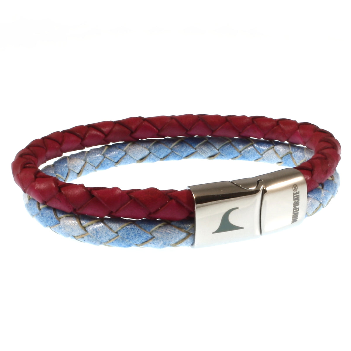lederarmband-damen-hellblau-pink-swell-geflochten-Edelstahlverschluss-vorn-wavepirate-shop-mx