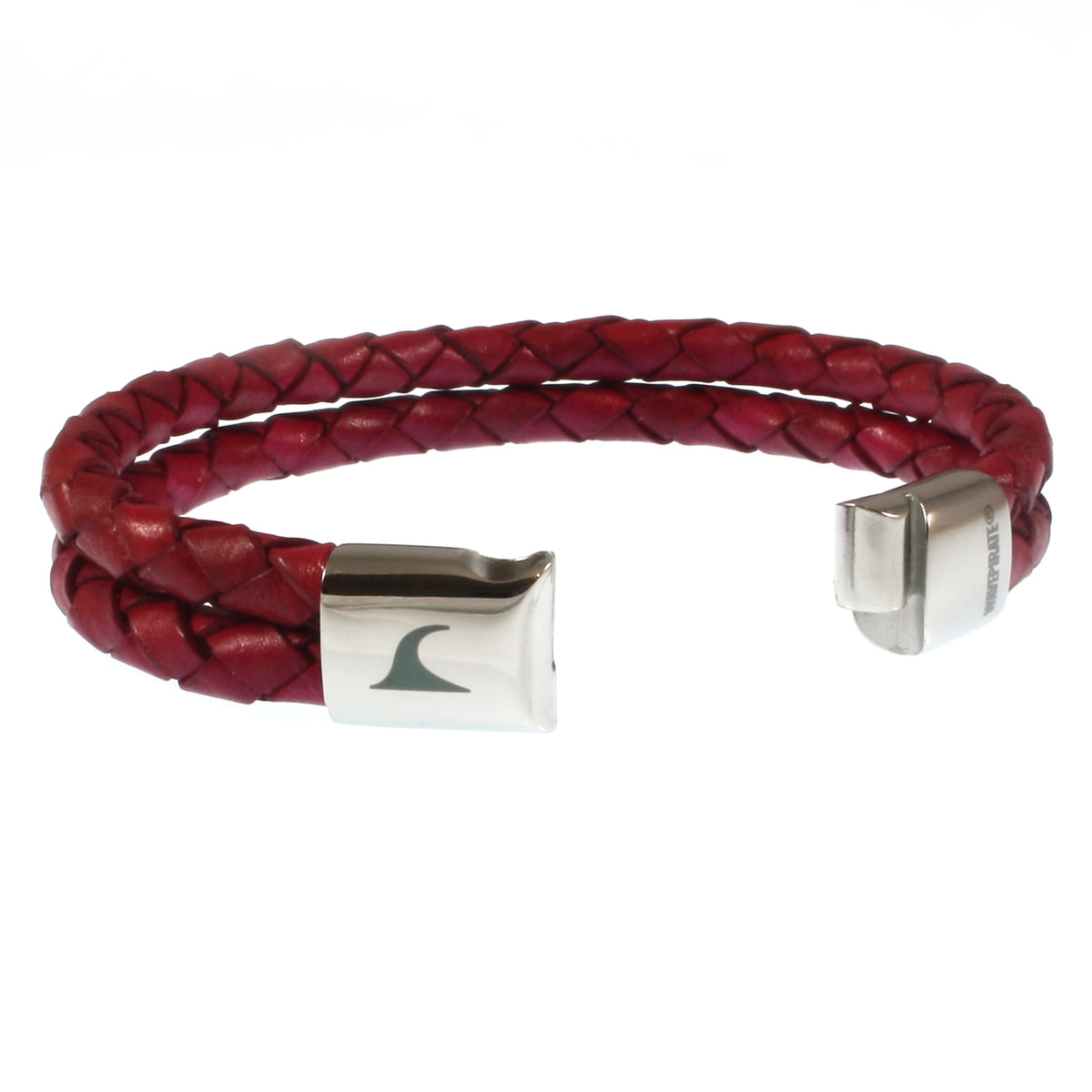 lederarmband-damen-pink-swell-geflochten-Edelstahlverschluss-offen-wavepirate-shop-mx