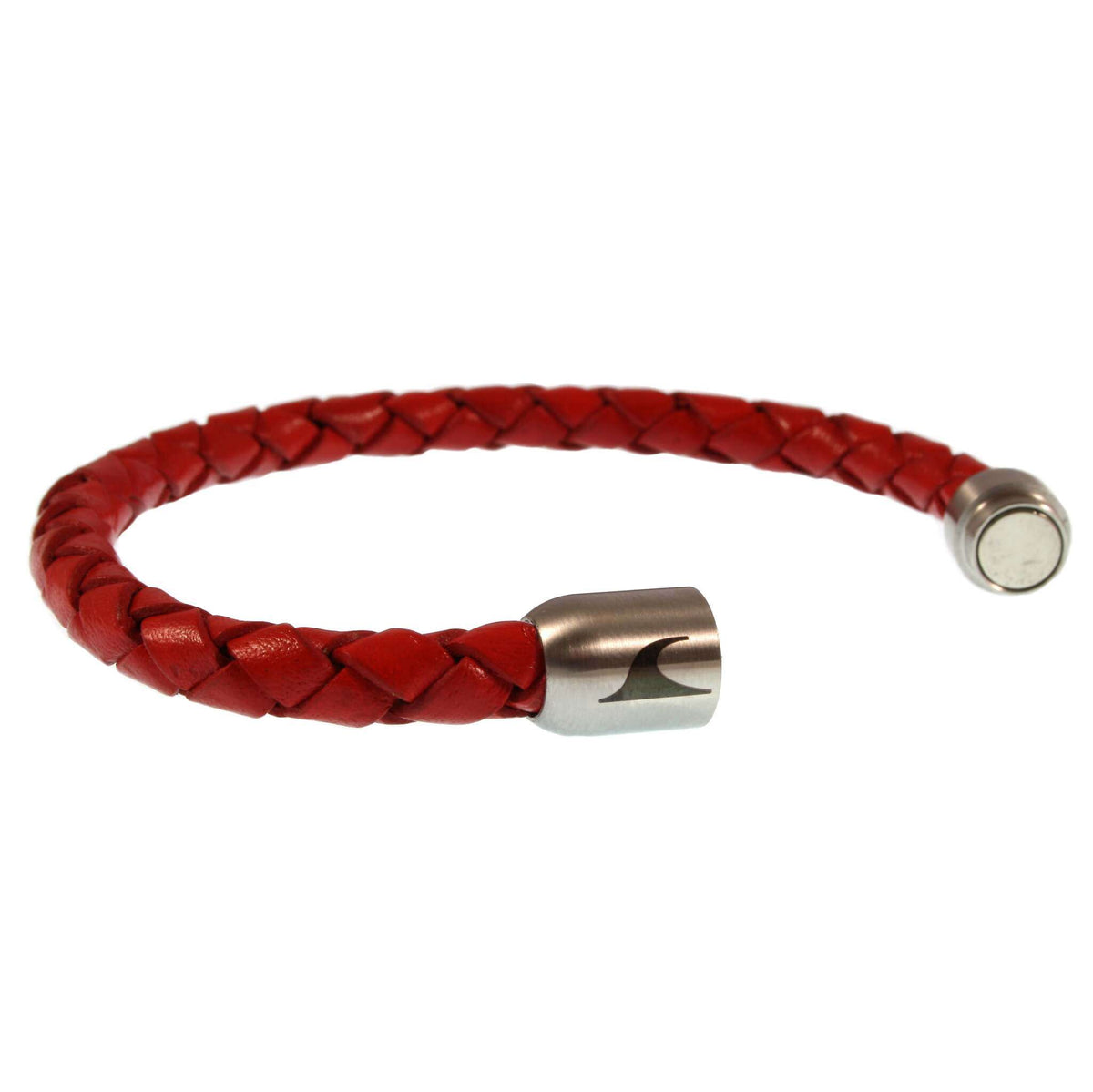 lederarmband-damen-rot-silber-sylt-geflochten-Edelstahlverschluss-offen-wavepirate-shop-f
