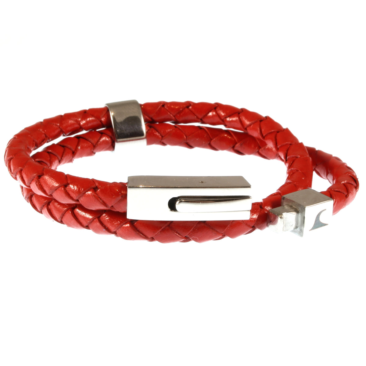lederarmband-damen-rot-two-geflochten-Edelstahlverschluss-offen-wavepirate-shop-f