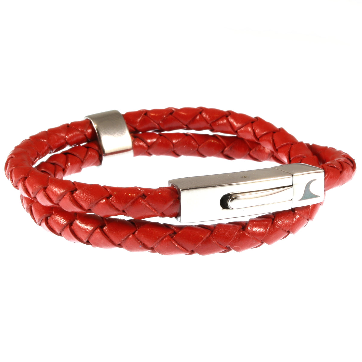 lederarmband-damen-rot-two-geflochten-Edelstahlverschluss-vorn-wavepirate-shop-f