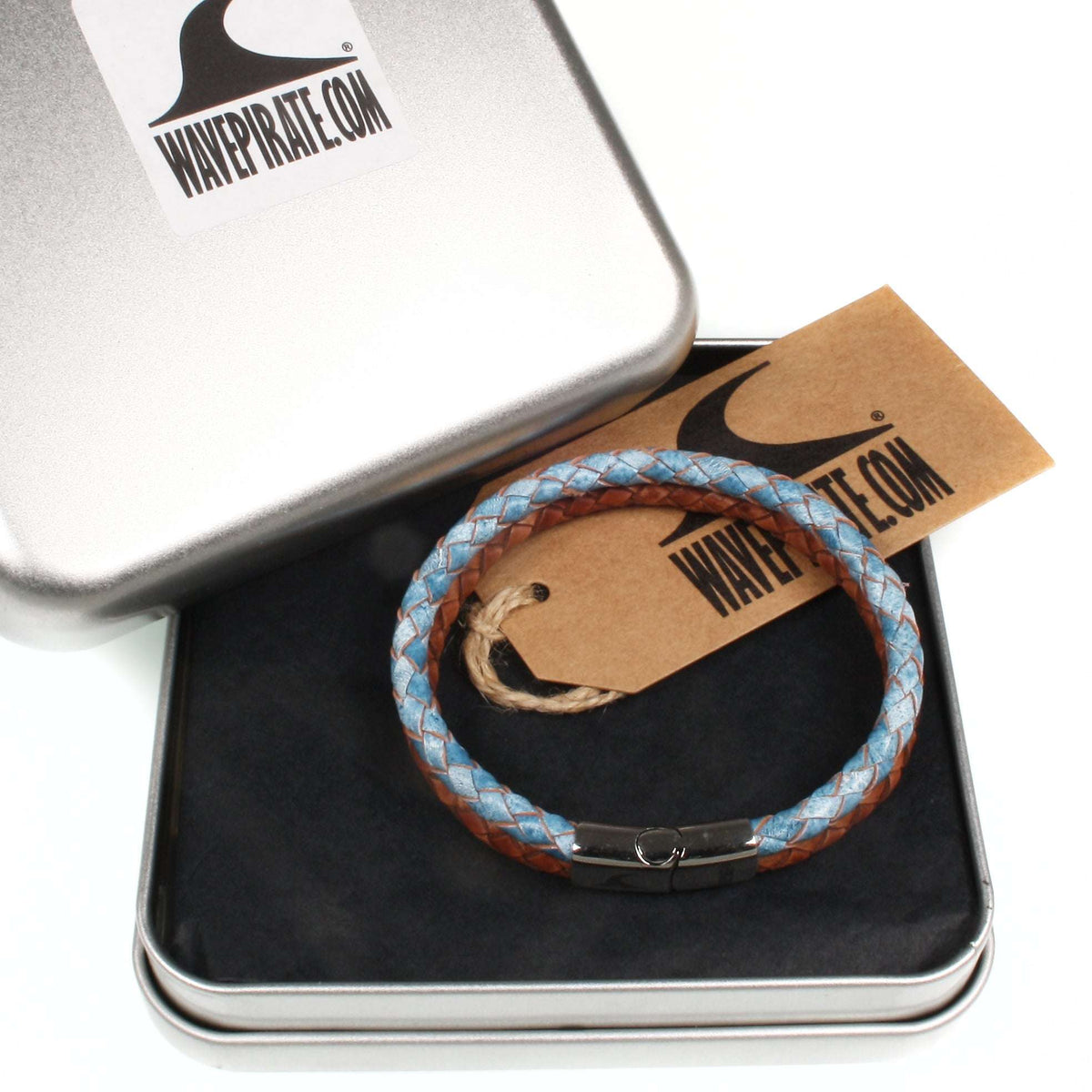 lederarmband-herren-blau-braun-swell-heaven-earth-geflochten-Edelstahlverschluss-geschenkverpackung-wavepirate-shop-mx