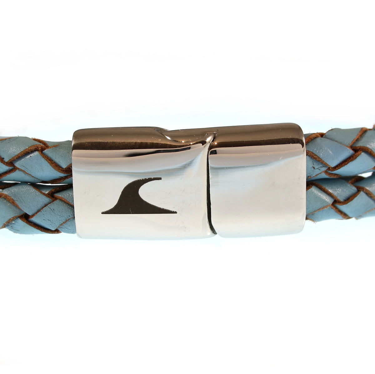 lederarmband-herren-blau-hellblau-swell-geflochten-Edelstahlverschluss-detail-wavepirate-shop-mx