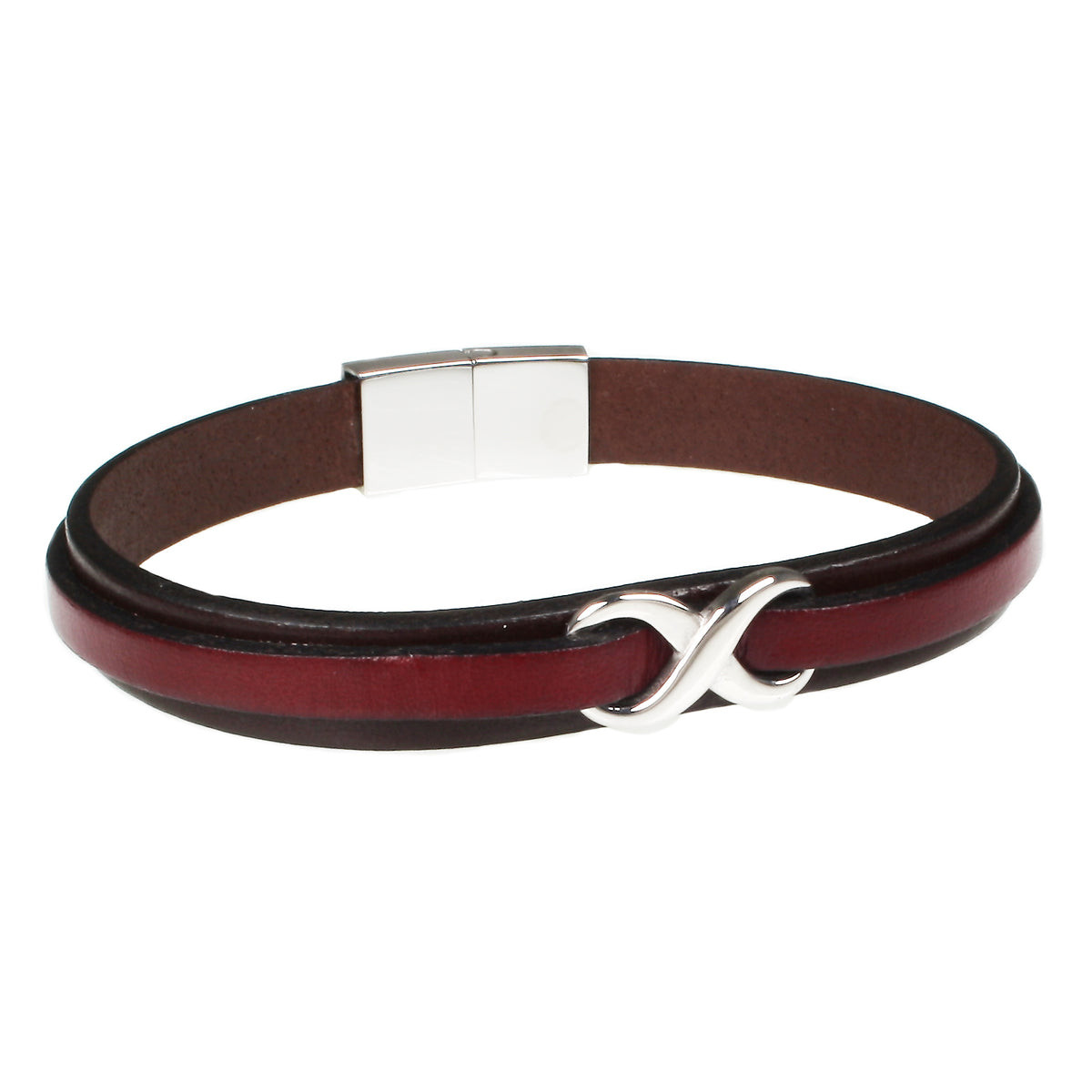lederarmband-herren-braun-bordeaux-infinity-Edelstahlverschluss-vorn-wavepirate-shop