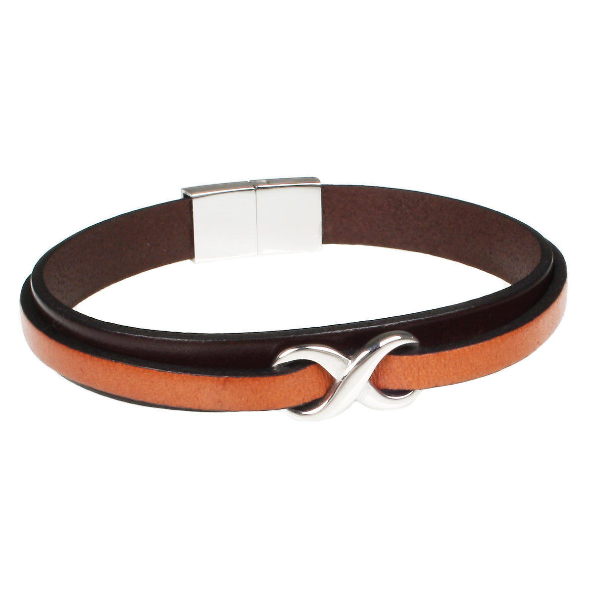 lederarmband-herren-braun-cognac-infinity-Edelstahlverschluss-vorn-wavepirate-shop