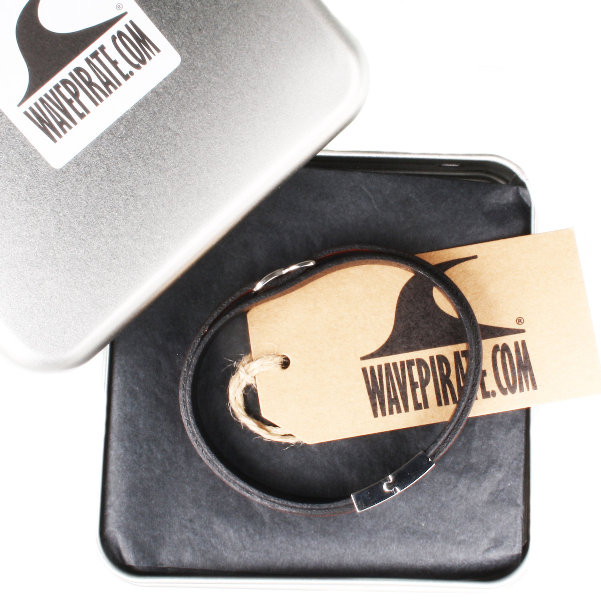 lederarmband-herren-braun-grau-infinity-Edelstahlverschluss-geschenkverpackung-wavepirate-shop