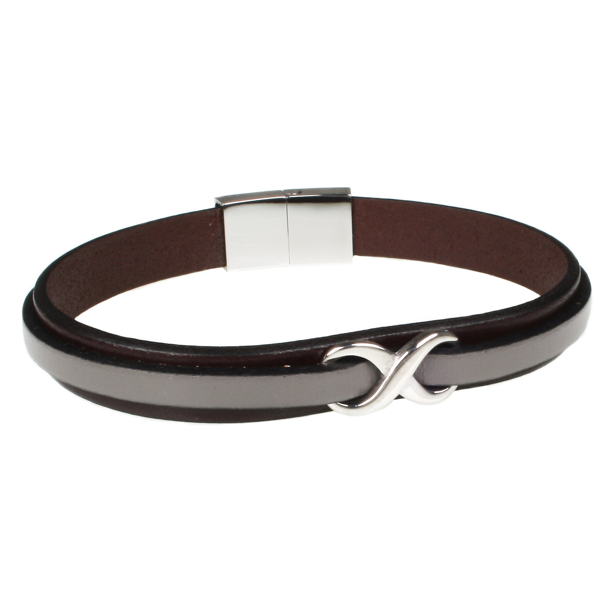 lederarmband-herren-braun-grau-infinity-Edelstahlverschluss-vorn-wavepirate-shop