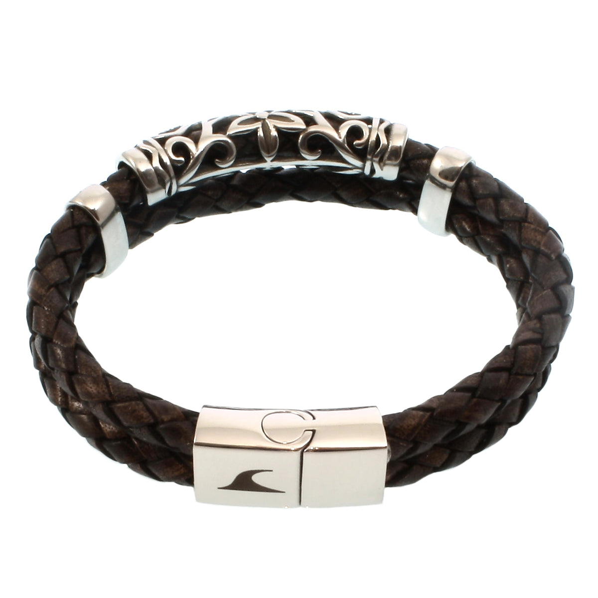 lederarmband-herren-braun-xo-geflochten-Edelstahlverschluss-offen-wavepirate-shop-f