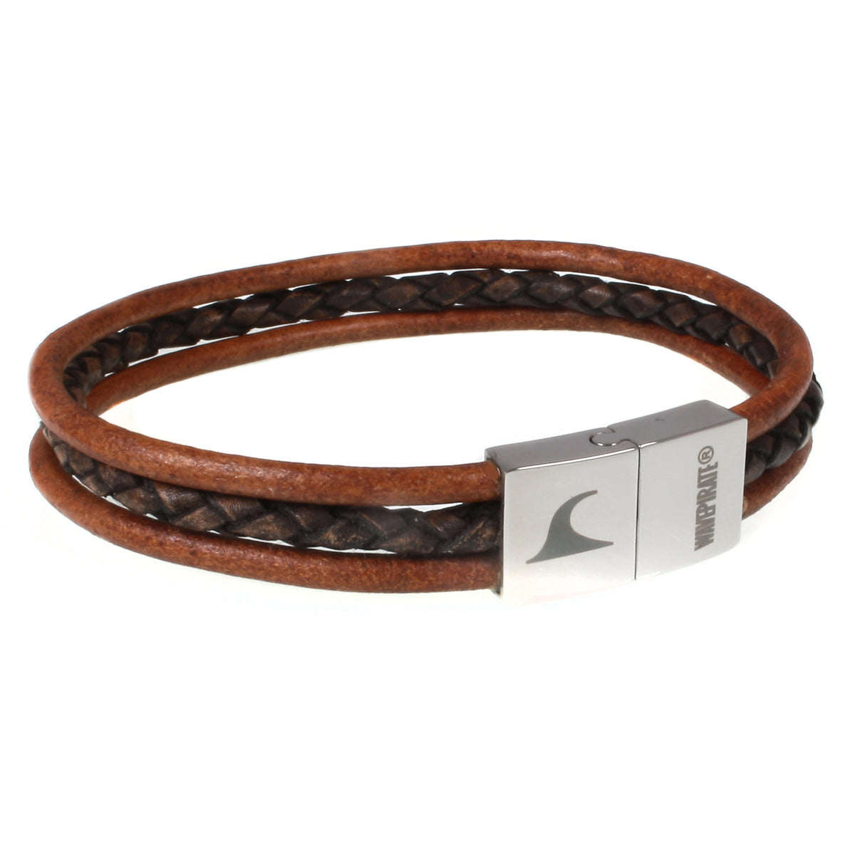 lederarmband-herren-cognac-braun-trio-geflochten-Edelstahlverschluss-vorn-wavepirate-shop-r