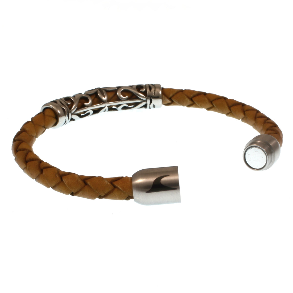 lederarmband-herren-cognac-sylt-xo-geflochten-Edelstahlverschluss-hinten-wavepirate-shop-f