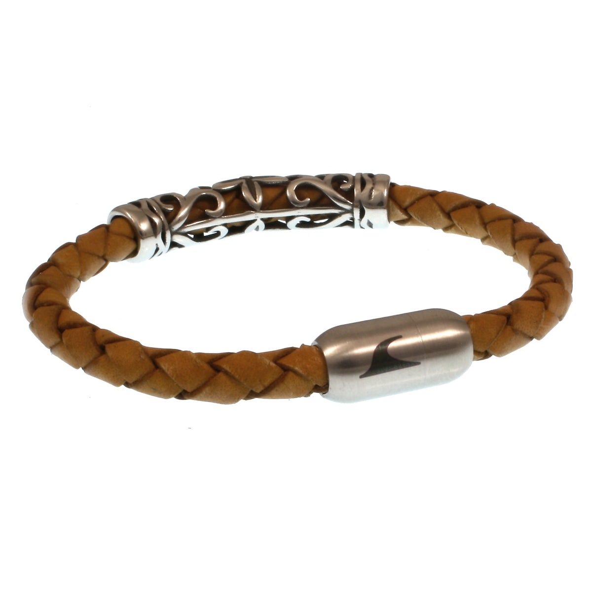 lederarmband-herren-cognac-sylt-xo-geflochten-Edelstahlverschluss-offen-wavepirate-shop-f