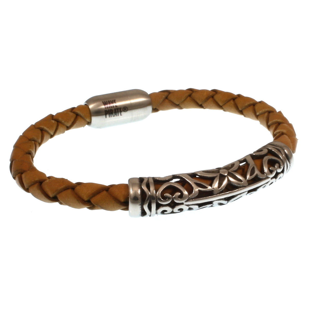 lederarmband-herren-cognac-sylt-xo-geflochten-Edelstahlverschluss-vorn-wavepirate-shop-f