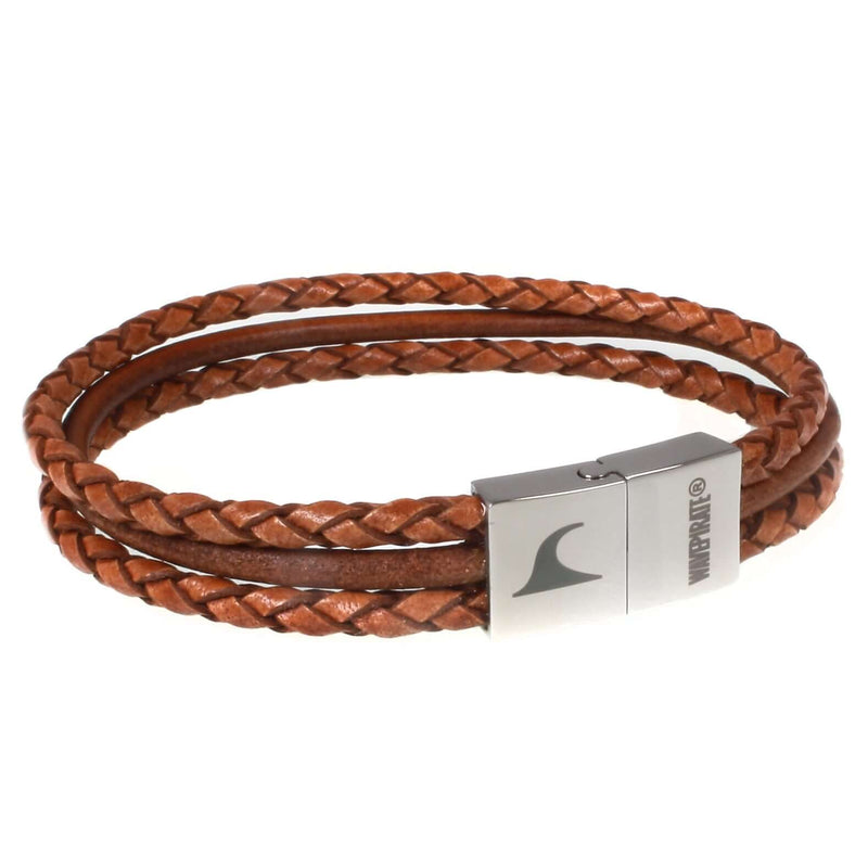 lederarmband-herren-cognac-trio-geflochten-Edelstahlverschluss-vorn-wavepirate-shop-f