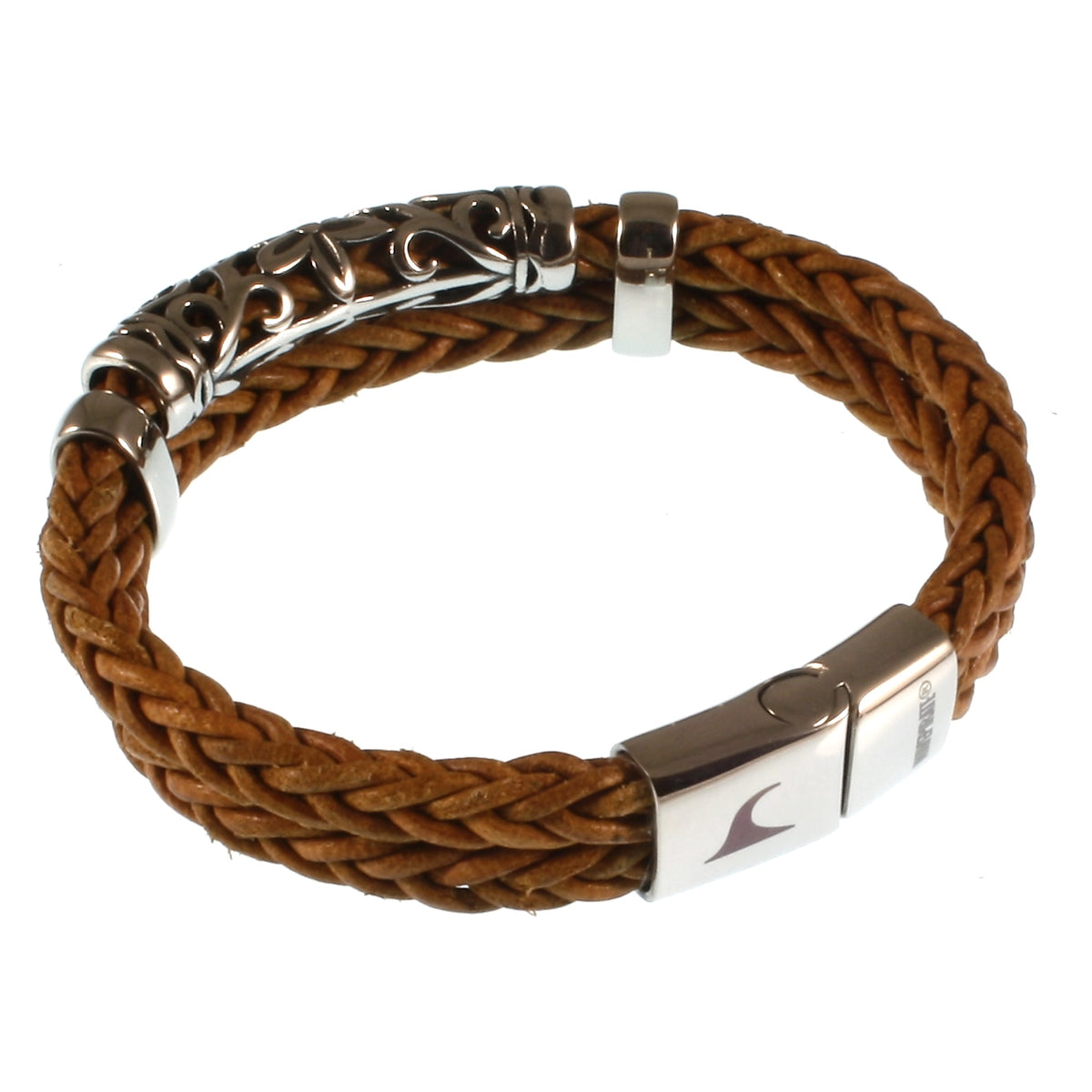 lederarmband-herren-cognac-xo-geflochten-Edelstahlverschluss-hinten-wavepirate-shop-z81