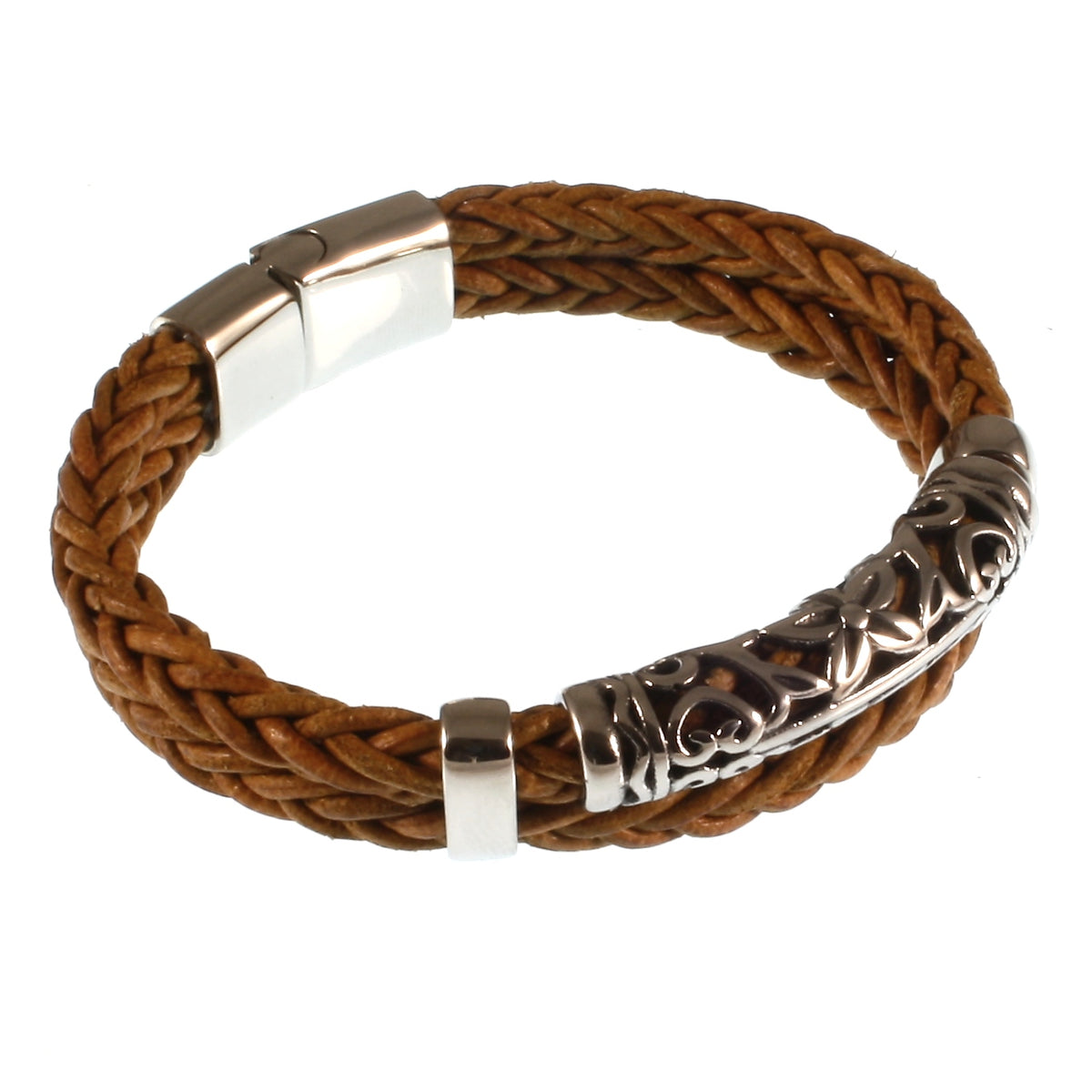lederarmband-herren-cognac-xo-geflochten-Edelstahlverschluss-vorn-wavepirate-shop-z81